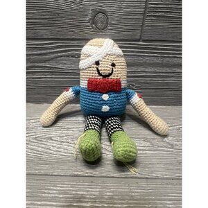 Humpty Dumpty Knit Crochet 9" Plush Doll with Rattle 100% Cotton Pebble